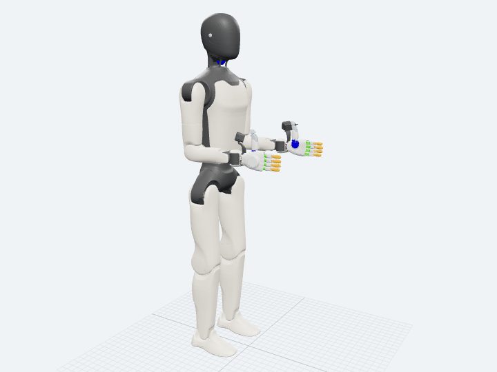 AgiBot A3 Ultra assembled from its official URDF: the A3 humanoid with dexterous multi-finger hands on both arms.
