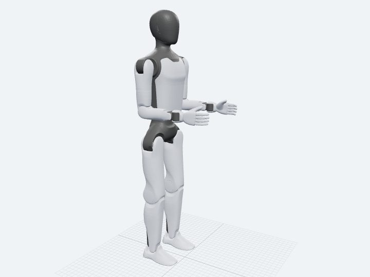 AgiBot A3 assembled from its official URDF: a humanoid upper body on a jointed waist with two arms and a sensor head.