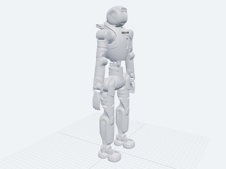 AgiBot X2 Ultra assembled from its official URDF: a biped humanoid with a rounded visor head, shoulder shrouds, and articulated hands.