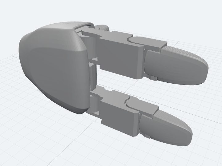 Unitree Dex3-1 right hand assembled from its official URDF: a three-finger dexterous hand.