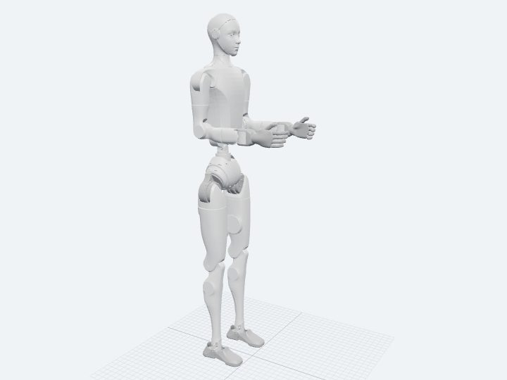 Unitree H2 assembled from its official URDF: a full-size biped with a rounded head, shrouded limbs, and five-finger hands.