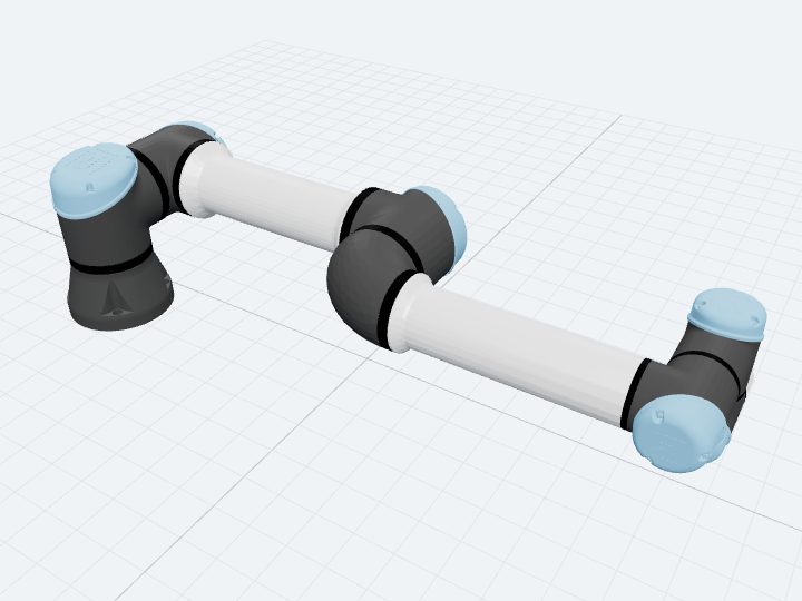 Universal Robots UR5e assembled from the vendor xacro recipe: a six-joint collaborative arm with no gripper.