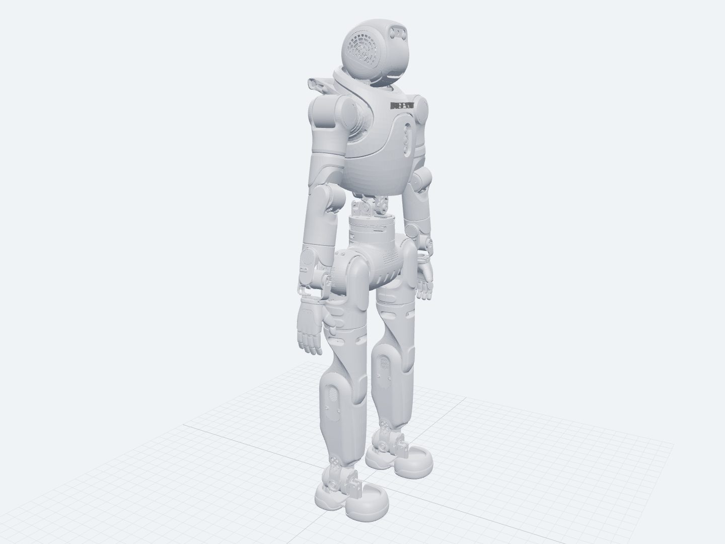 AgiBot X2 Ultra assembled from its official URDF: a biped humanoid with a rounded visor head, shoulder shrouds, and articulated hands.