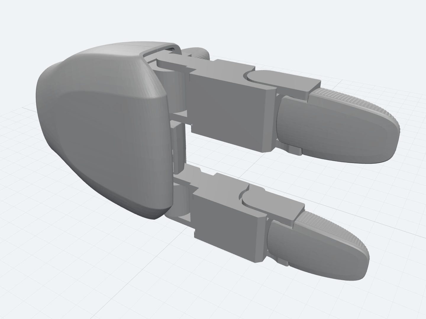 Unitree Dex3-1 right hand assembled from its official URDF: a three-finger dexterous hand.