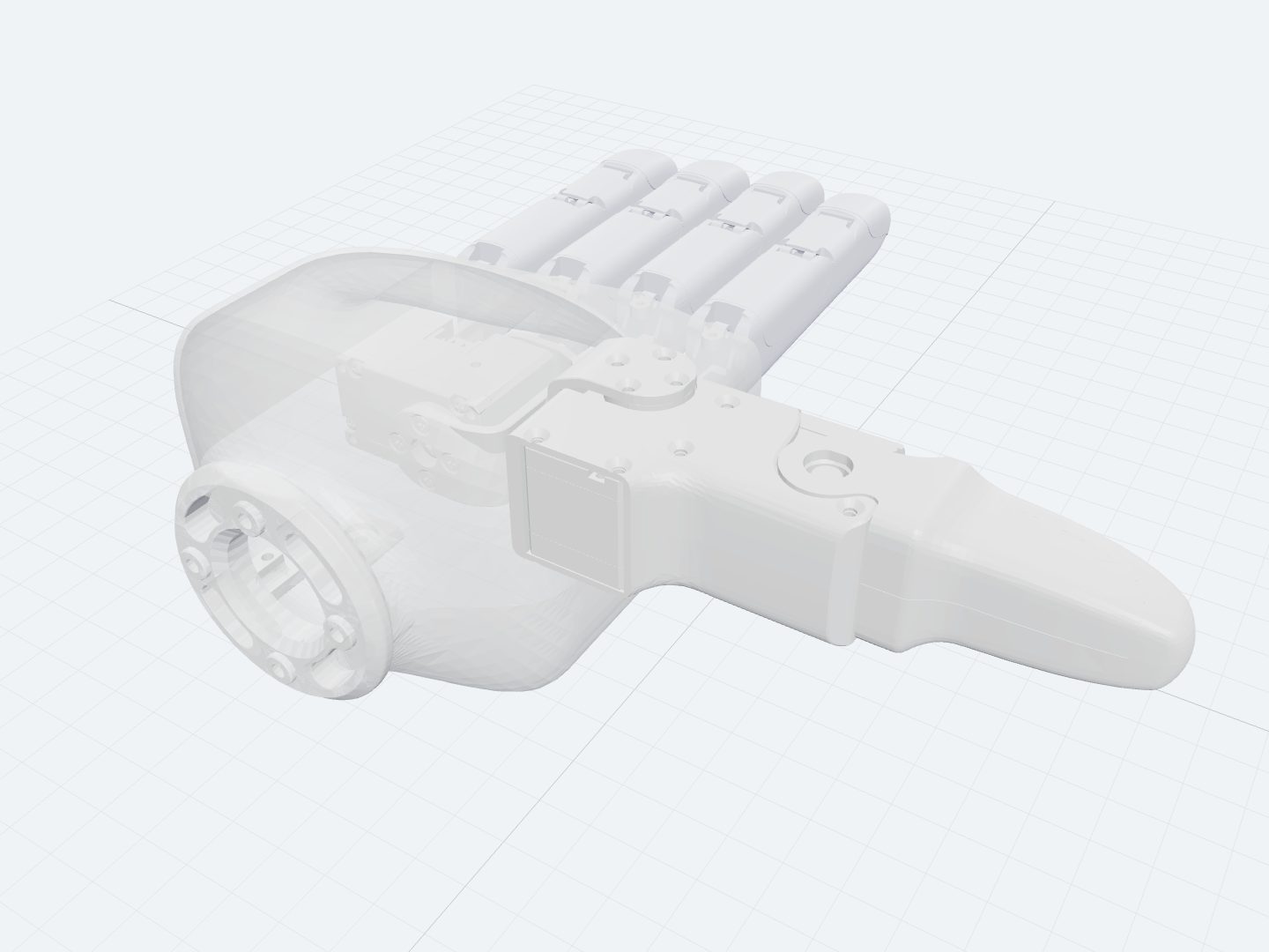 Unitree Dex5-1 right hand assembled from its official URDF: a five-finger dexterous hand with an opposable thumb.