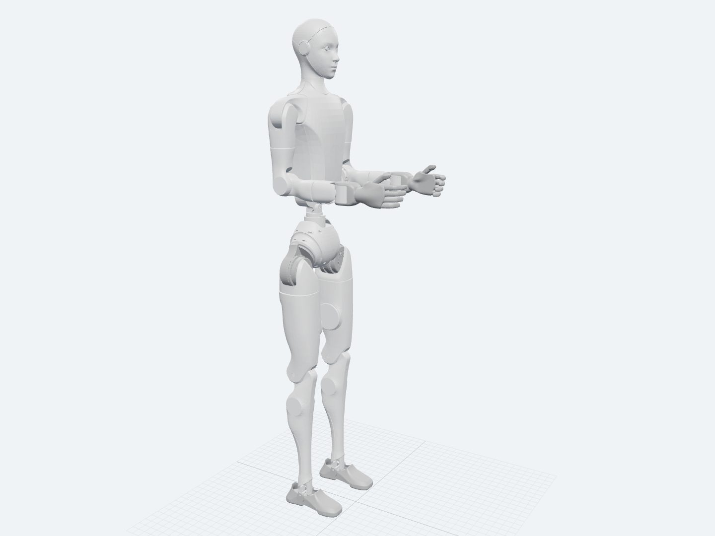 Unitree H2 assembled from its official URDF: a full-size biped with a rounded head, shrouded limbs, and five-finger hands.
